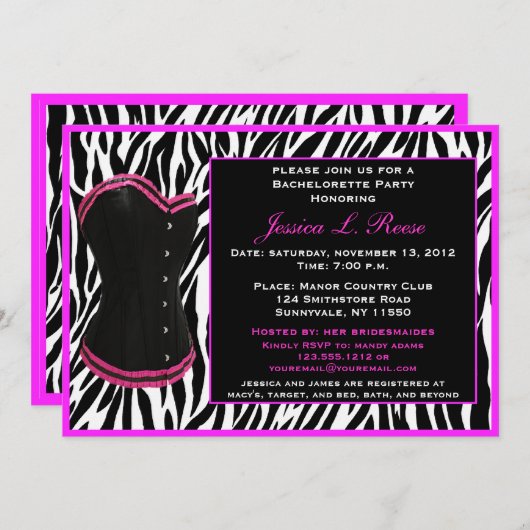 Invitation Black Corset Zebra (Devant / Derrière)