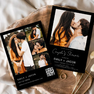 Invitation Black Couple's Shower Photo Code QR