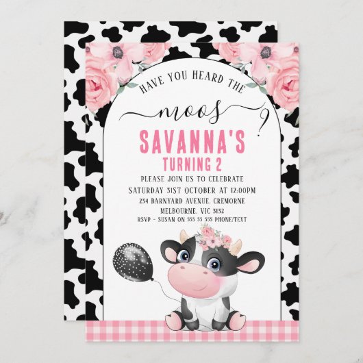 Invitation Black Cow Print Avez-Vous Entendu L'Anniversaire D (Devant / Derrière)