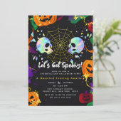 Invitation Black | Crânes d'Halloween Citrouilles modernes Fa (Debout devant)