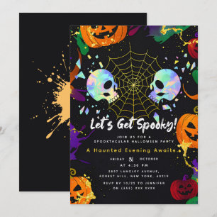 Invitation Black Crânes d'Halloween Citrouilles modernes Fa
