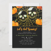 Invitation Black | Crânes d'Halloween Faux Opal modernes (Devant)