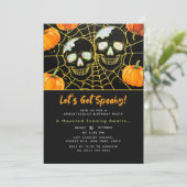 Invitation Black | Crânes d'Halloween Faux Opal modernes (Debout devant)