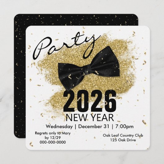 Invitation Black Cravate 2026New Years Party (Devant / Derrière)