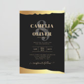 Invitation Black Cravate Mariage Gold Foil Script Élégant évé (Debout devant)