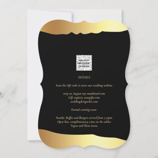 Invitation Black Cravate Mariage Gold Foil Script Élégant évé (Dos)