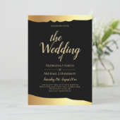 Invitation Black Cravate Mariage Gold Foil Script Élégant évé (Debout devant)