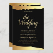 Invitation Black Cravate Mariage Gold Foil Script Élégant évé (Devant / Derrière)