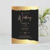 Invitation Black Cravate Mariage Gold Foil Script Élégant évé (Debout devant)