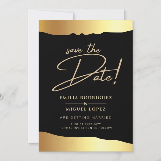 Invitation Black Cravate Mariage Gold Foil Script Élégant évé (Devant)