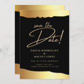 Invitation Black Cravate Mariage Gold Foil Script Élégant évé (Devant / Derrière)