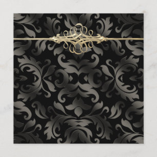 Invitation Black Cravate Party Black Gold Black Damask Invita