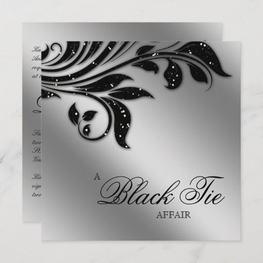 Invitation Black Cravate Party Sparkle Silver (Devant / Derrière)
