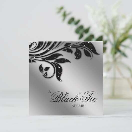 Invitation Black Cravate Party Sparkle Silver (Debout devant)