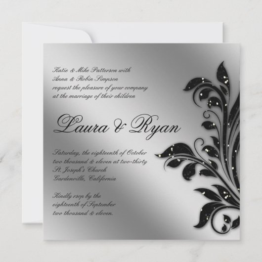 Invitation Black Cravate Party Sparkle Silver (Dos)