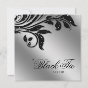 Invitation Black Cravate Party Sparkle Silver