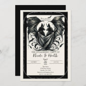 Invitation Black Cream Argent Gothique Love Bats Fiançailles (Devant / Derrière)