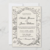 Invitation Black Cream Floral Boho Botanical Modern Wedding (Devant)