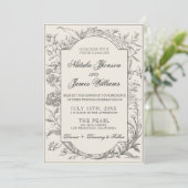 Invitation Black Cream Floral Boho Botanical Modern Wedding (Debout devant)