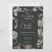 Invitation Black & Crème Vintage Toile Mariage Floral (Devant)