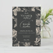 Invitation Black & Crème Vintage Toile Mariage Floral (Debout devant)