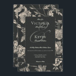 Invitation Black & Crème Vintage Toile Mariage Floral<br><div class="desc">Annoncez votre histoire d'amour avec une touche de charme vintage. Nos invitations de mariage captivantes évoquent une époque révolue avec une touche d'élégance intemporelle. Un arrière - plan noir doux crée une toile dramatique pour un cadre floral de toile captivant. De délicates fleurs de crème s'entremêlent aux détails noirs élégants,...</div>