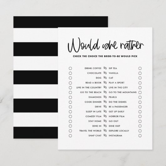 Invitation Black Cute Calligraphie Voudrait-Elle Plutôt Jouer (Devant / Derrière)