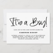 Invitation Black Cute Calligraphy C'est un Baby shower garçon (Devant)