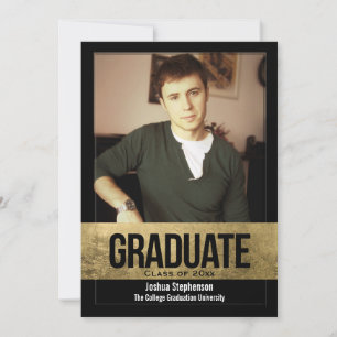 Invitation Black Cutout Gold Foil Effet Photo Graduation