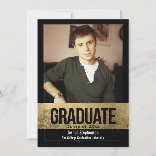 Invitation Black Cutout Gold Foil Effet Photo Graduation (Devant)