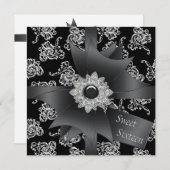 Invitation Black Damask Black White Sweet 16 Party (Devant / Derrière)