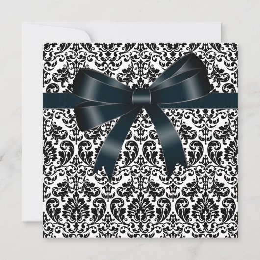Invitation Black Damask Bow Black Cravate Party Modèle de l'é (Devant)