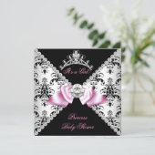 Invitation Black Damask Bow princesse Baby shower Diamond (Debout devant)