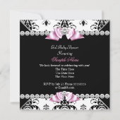 Invitation Black Damask Bow princesse Baby shower Diamond (Dos)