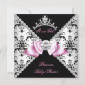 Invitation Black Damask Bow princesse Baby shower Diamond (Devant)