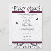 Invitation Black Damask Butterfly Swirls Plum Wedding Invite (Dos)