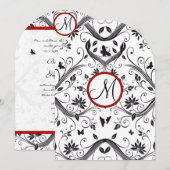 Invitation Black Damask Butterfly Swirls Red Wedding Invite (Devant / Derrière)