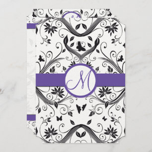 Invitation Black Damask Butterfly Swirls Red Wedding Invite