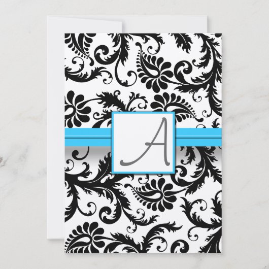 Invitation Black Damask Éperce Bright Aqua Raisonné Trim (Devant)