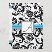 Invitation Black Damask Éperce Bright Aqua Raisonné Trim (Devant / Derrière)