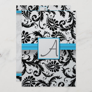 Invitation Black Damask Éperce Bright Aqua Raisonné Trim