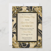 Invitation Black Damask Gold Beige Photo Anniversaire (Devant)