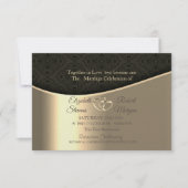 Invitation Black Damask Gold Hearts Mariage & registre (Devant)