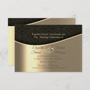 Invitation Black Damask Gold Hearts Mariage & registre