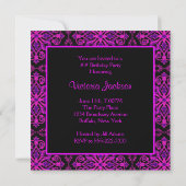 Invitation Black Damask Hot rose violet fête d'anniversaire (Dos)