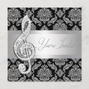 Invitation Black Damask Music Treble Clef Considérant Invitat