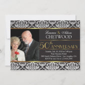 Invitation Black Damask Photo 50th Mariage Anniversaire Invit (Devant)