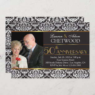 Invitation Black Damask Photo 50th Mariage Anniversaire Invit