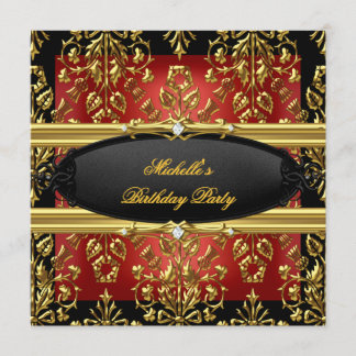 Invitation Black Damask Rouge Anniversaire Party Gold 2 Diamo