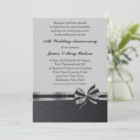 Invitation Black Damask Silver 25th Anniversary Party (Debout devant)